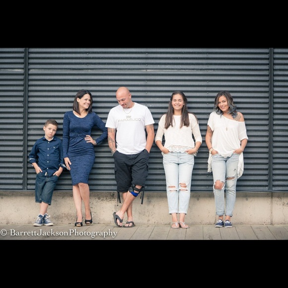 Blue fitted knee length dress, cut out in front - Picture 2 of 4